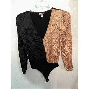 Willow Root Medium Gold & Black Satin Type Body Suit Blouse